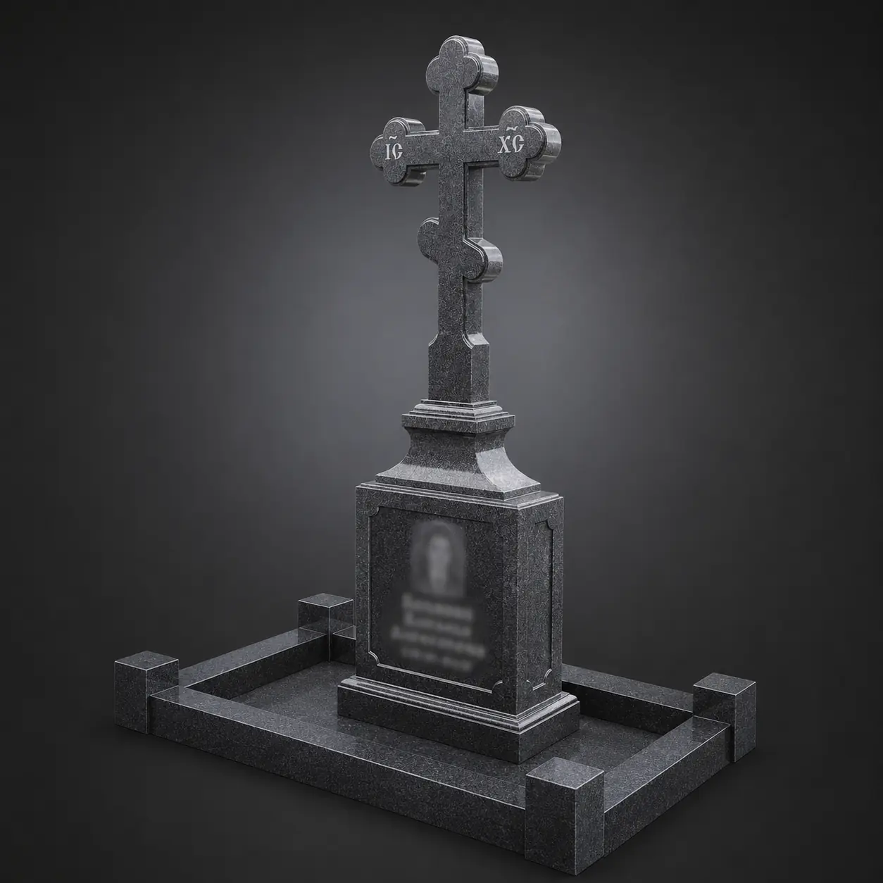 Пам’ятник одинарний OD069 — кам’яний хрест на стриманому постаменті та прямокутній основі