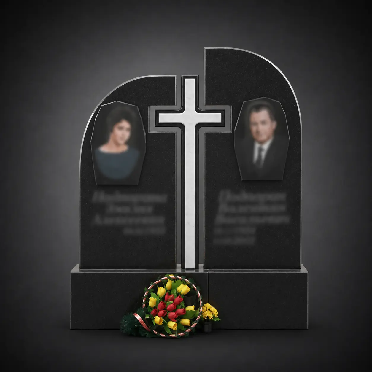 Пам’ятник подвійний PP244 — дві портретні стели з великим центральним хрестом